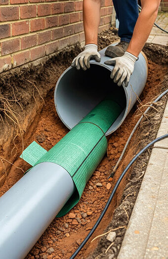 Plumber Inserting Pipe Sheathing